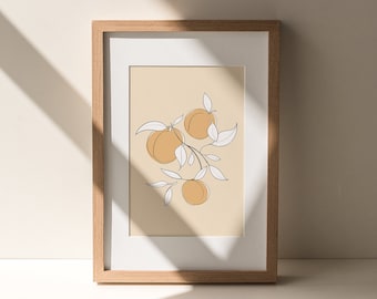Kitchen Printable Wall Art, Fruit Print, Peach Wall Art, Peaches Fruit Market Print, Botanical Print, Kitchen Art Print, Downloadable Prints