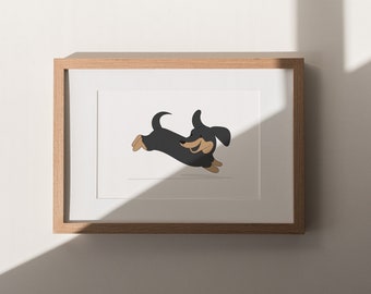 Lámina de perro salchicha, arte mural de perro mascota, láminas descargables, láminas de arte minimalista, arte mural imprimible, póster de perro, arte digital descargable