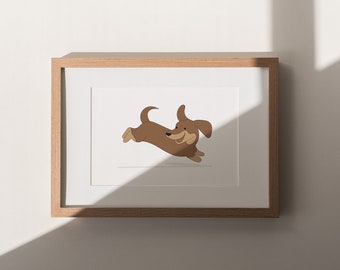 Lámina de perro salchicha, arte mural de perro mascota, láminas descargables, láminas de arte minimalista, arte mural imprimible, póster de perro, arte digital descargable