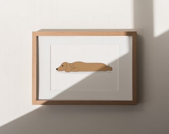 Lámina de perro salchicha, arte mural de perro mascota, láminas descargables, láminas de arte minimalista, arte mural imprimible, póster de perro, arte digital descargable