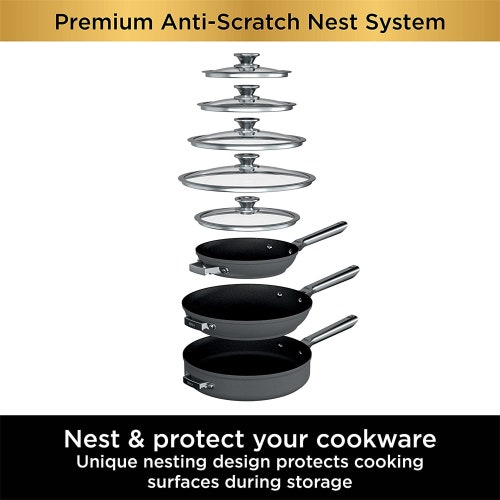 Foodi NeverStick Premium 5-Quart Sauté Pan with Glass Lid, Anti-Scratch Nest System, Hard-Anodized, Nonstick, Durable & shops Oven Safe to 500