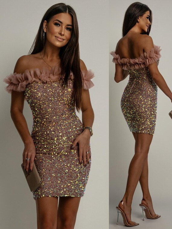 Goud zwart glanzende pailletten jurk Italië Griekenland Spanje