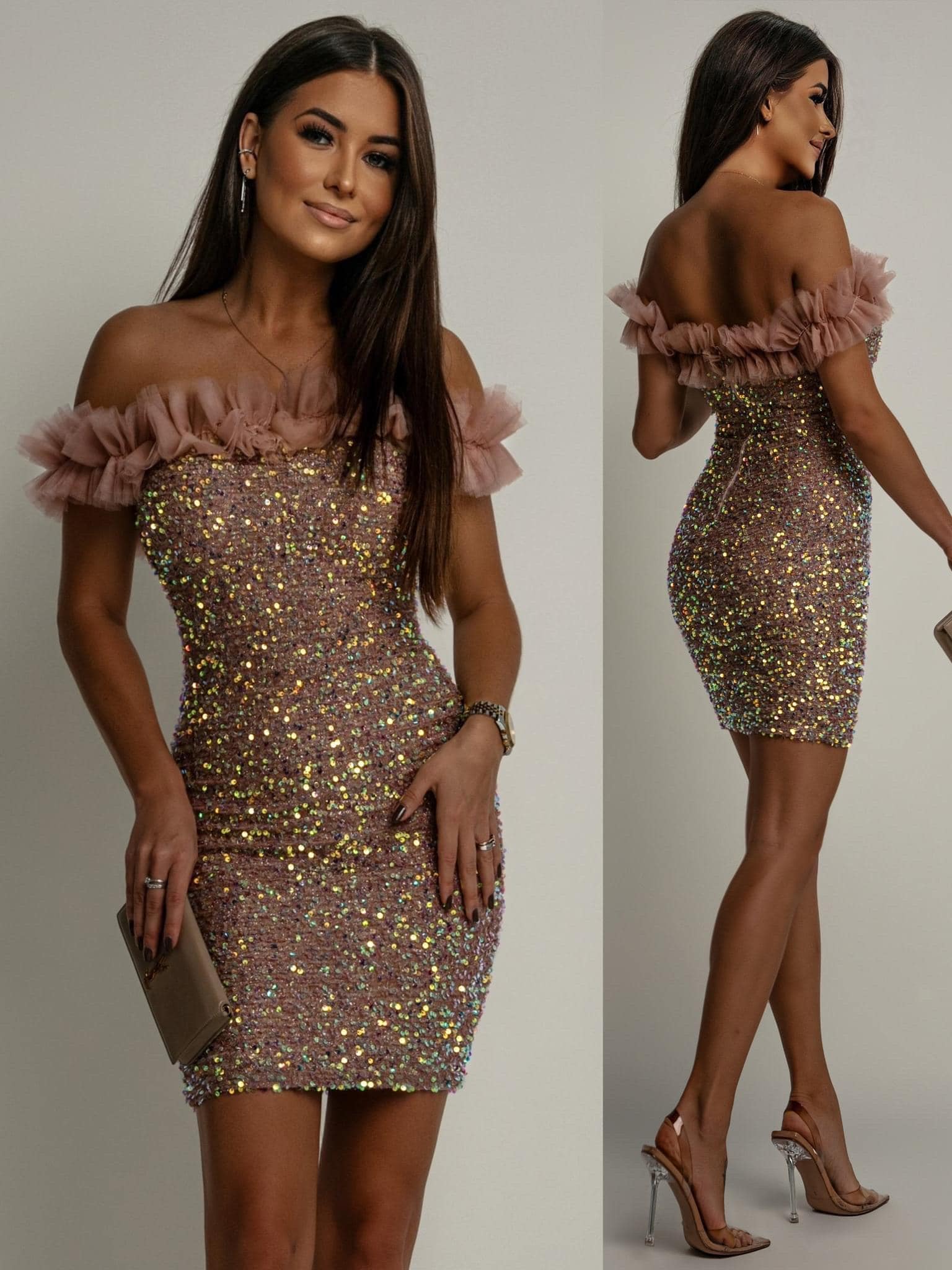 Goud zwart glanzende pailletten jurk Italië Griekenland Spanje