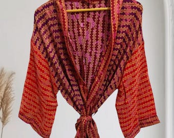 Envío exprés - Bata de baño suave y cómoda, cubrebikini, bata larga de noche, kimono de seda sari ligero, K-6152