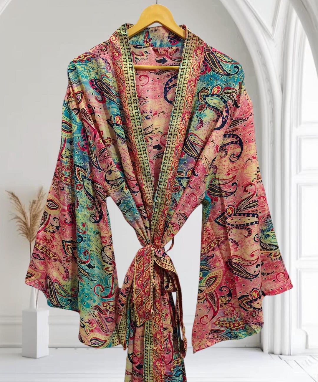 Sari Robe Multi Color Free Size Robe Garden Silk Kimono Robe Vintage Sari Robe ...