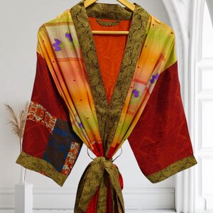Festival Fashions Woman's Party Wear Wedding Gown Sari Silk Bathrobe Bikini Cower up long House Gown free Size Robe, K-4349