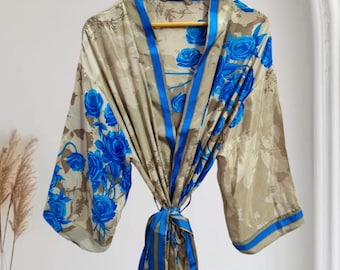 Expressverzending: zachte en comfortabele bikinitop, lange badjas nachtkleding, lichtgewicht sari-zijden kimono, K-6140