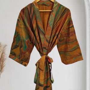 Plus Größe Sari Seide Kimono Robe, Bunte Patchwork, Strand Abdeckung Up K-6096