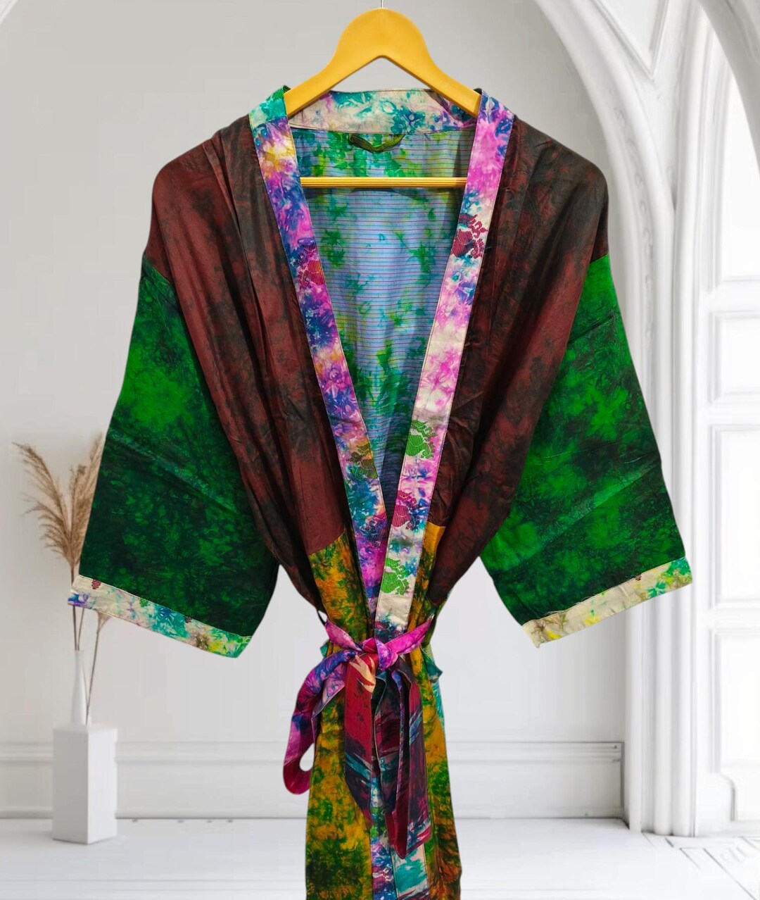 Lounge Wear Japanese Style Gown Beach Wear Long Robe Tie Die Silk ...