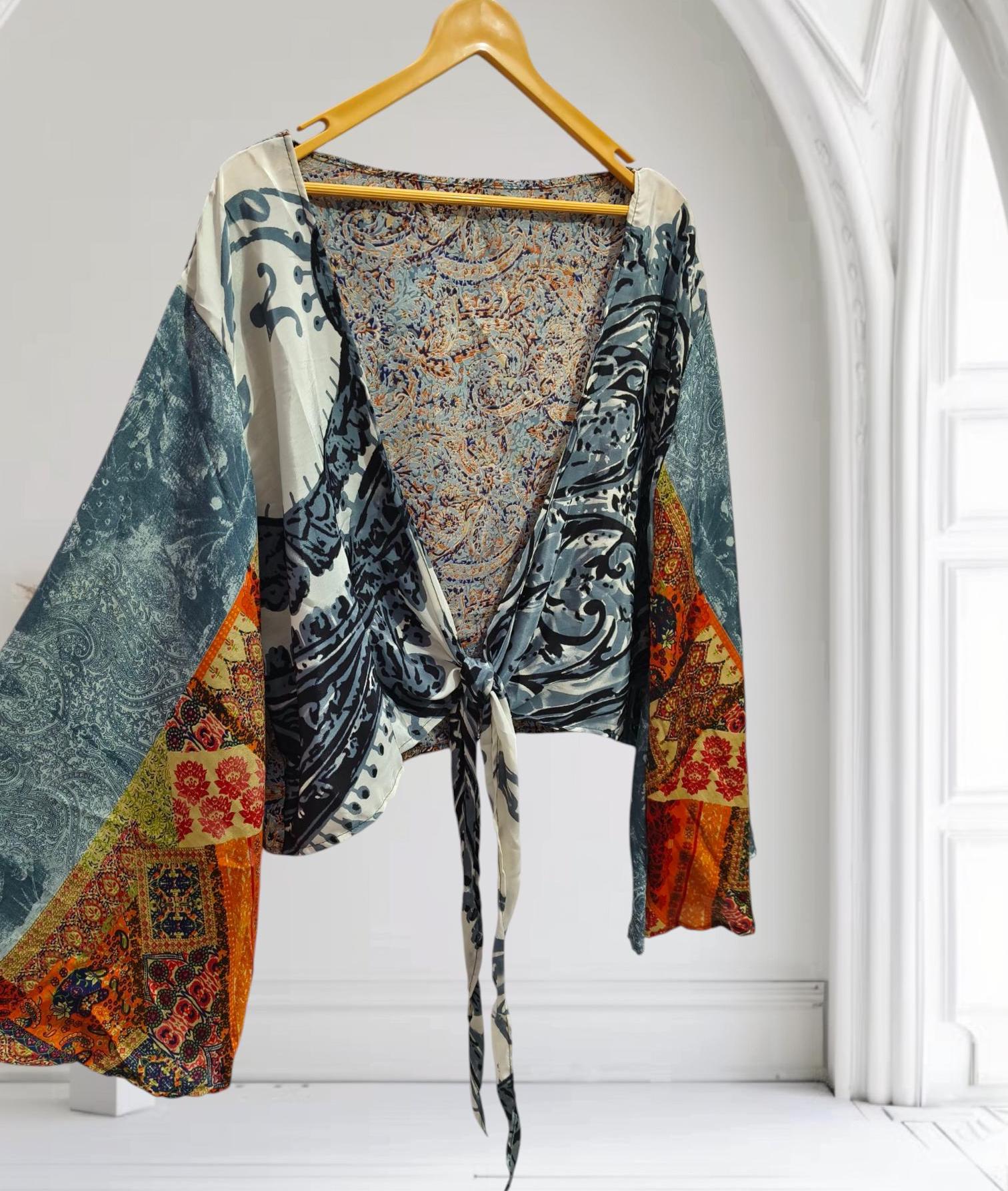 ANNTIAN 100% PEACE SILK S タイダイ風トップス Tie Dye Kimono Cardigan, Hippie Duster Vest with pockets by Nuichan