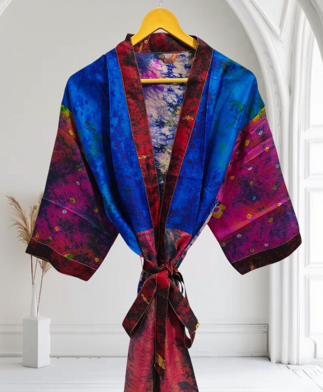 Lounge Wear Japanese Style Gown Beach Wear Long Robe Tie Die Silk ...