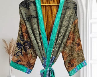 Sari-zijden kimonobadjas, gebloemde strandjurk, lichtgewicht stofdoek K-5314