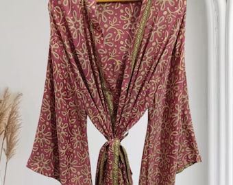 Kimono indiano in seta: taglia unica, ideale per feste in spiaggia, abito caftano L-728