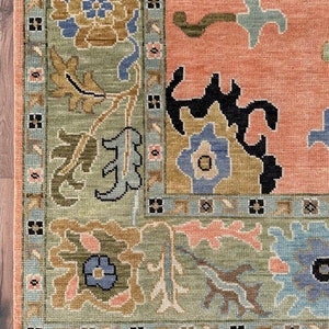 Oushak Style Turkish Knot Rug 10x14, 8x10, 9x12 Oushak Handmade Rugs Living Room Peach Oushak Rug