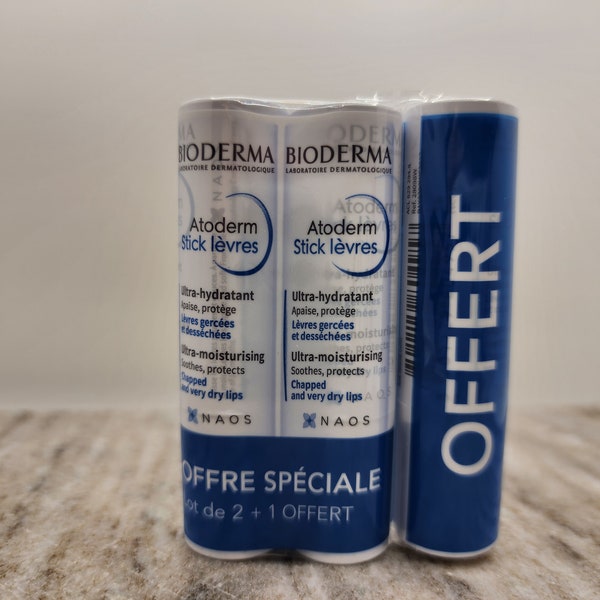 Bioderma - Lip Stick - Lip Balms - Atoderm - Hydrating, Soothing and Renewing - Lip Conditioner for Dry Lips 3 pack