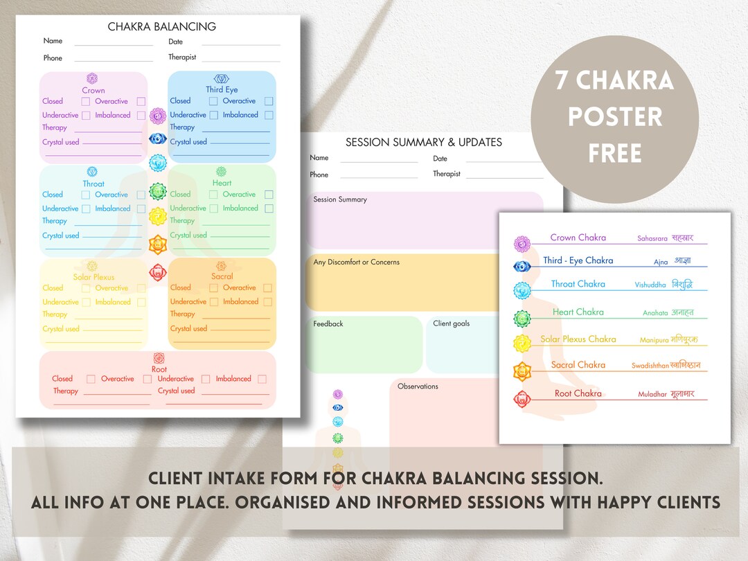Chakra Clientform Chakra Balancing Client Intake Form PDF, Free Chakra Poster, Reiki ...