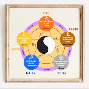Cinco Elementos de la MTC, Póster imprimible de los 5 Elementos, Regalo de Medicina Tradicional China, Tabla de Acupuntura, Regalo para Acupunturistas, Regalo por menos de 10 €