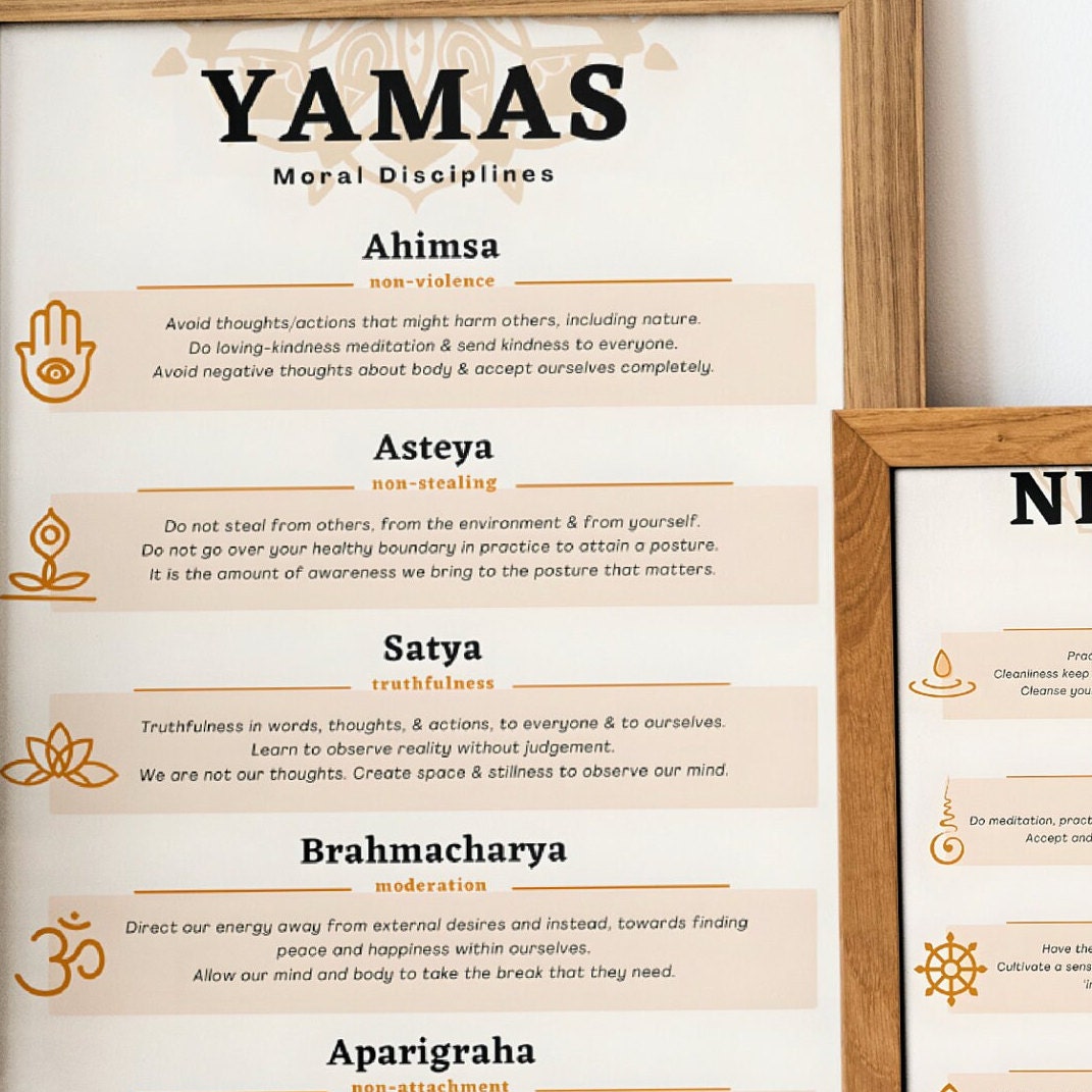 Yoga Poster, Yamas Niyamas, Set of 2, Printable Wall Decor, Asthtanga Yoga, Mindful Art, Yoga ...
