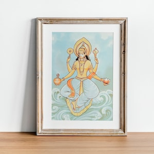 Rare Vintage Ayurveda Lord Dhanvantri Poster, Hindu god, Ayurveda Posters, Ayurveda Digital art,Yoga Art, Digital download,Meditation Poster