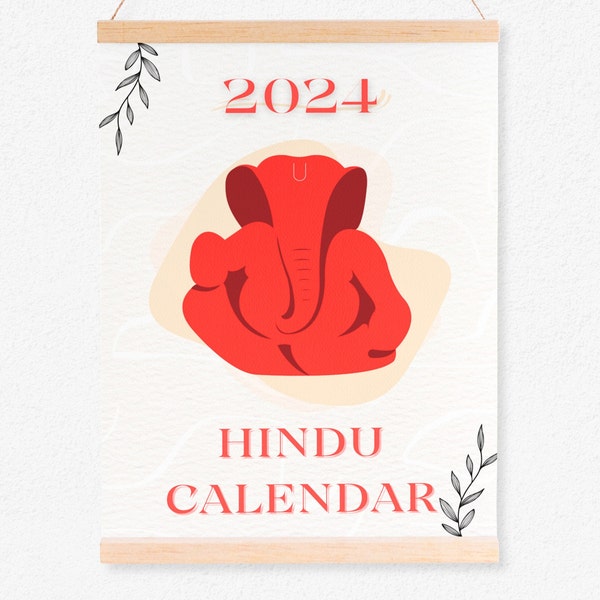 2024 Hindoe-kalender met alle hindoe-festivaldata, maanfasen, maankalender, hindoe-cadeau, afdrukbare kalender, digitale download