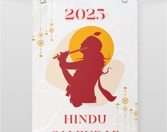 2025 Hindu Calendar with All Hindu Festival Dates, Lunar Phases, Lunar Calendar, Hindu Gift, Printable Calendar, Digital Download