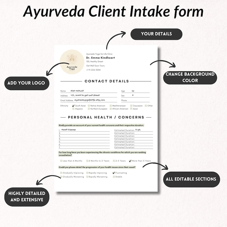 Ayurveda Client Intake Form: 20-page Canva Template (commercial License ...