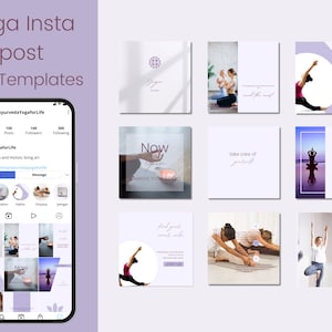 Yoga instagram post template in Lavender Purple | Canva template