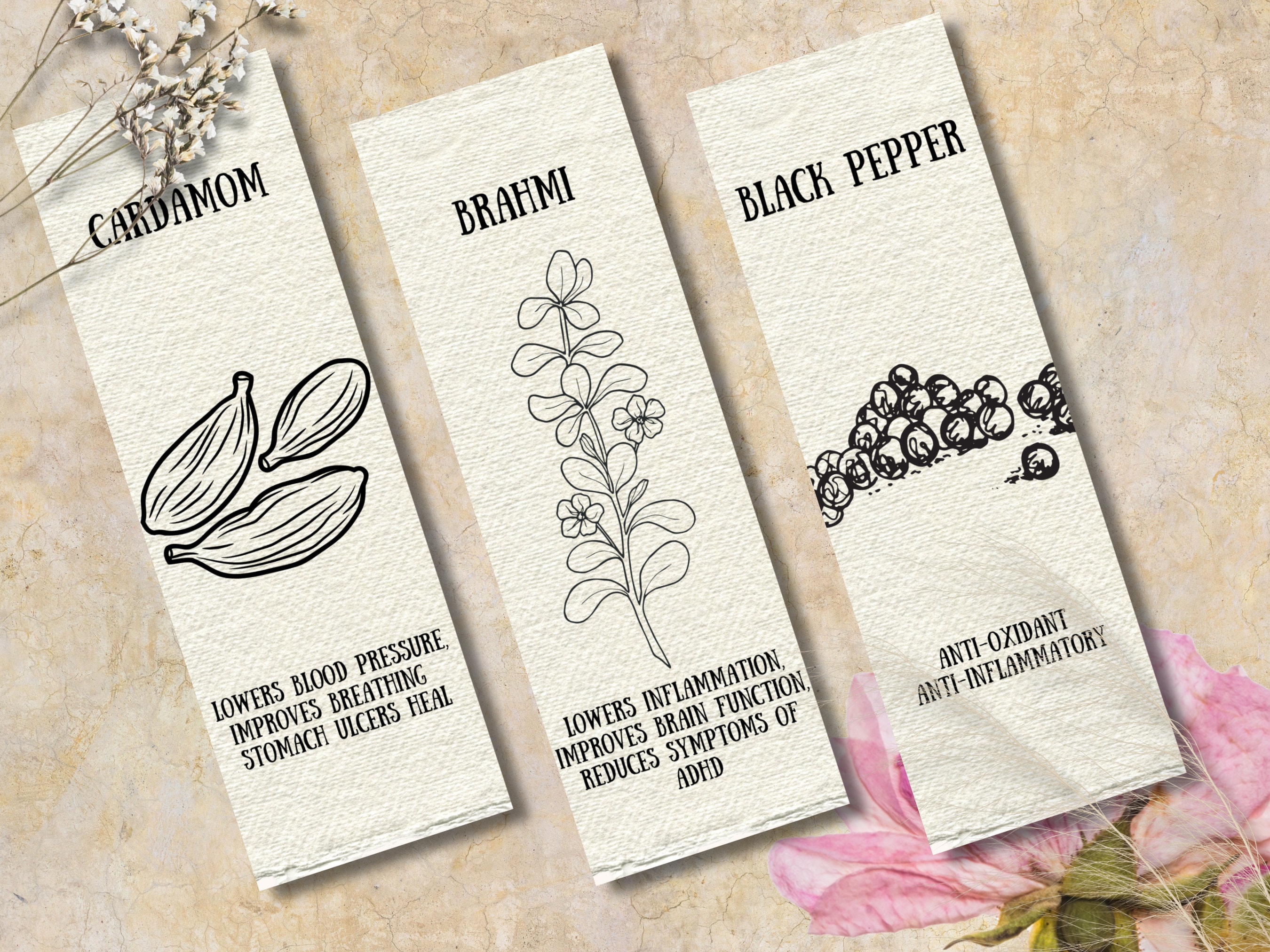 Ayurveda Herbs Bookmarks, Set of 20, Ayurveda Herbs, Spices, Vegetables ...