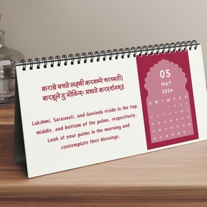 Tischkalender 2024 mit Sanskrit-Mantra mit englischer Bedeutung: ein perfektes Geschenk für unter 30 USD für indische Hindu-Freunde und Familie. Kostenloser Versand