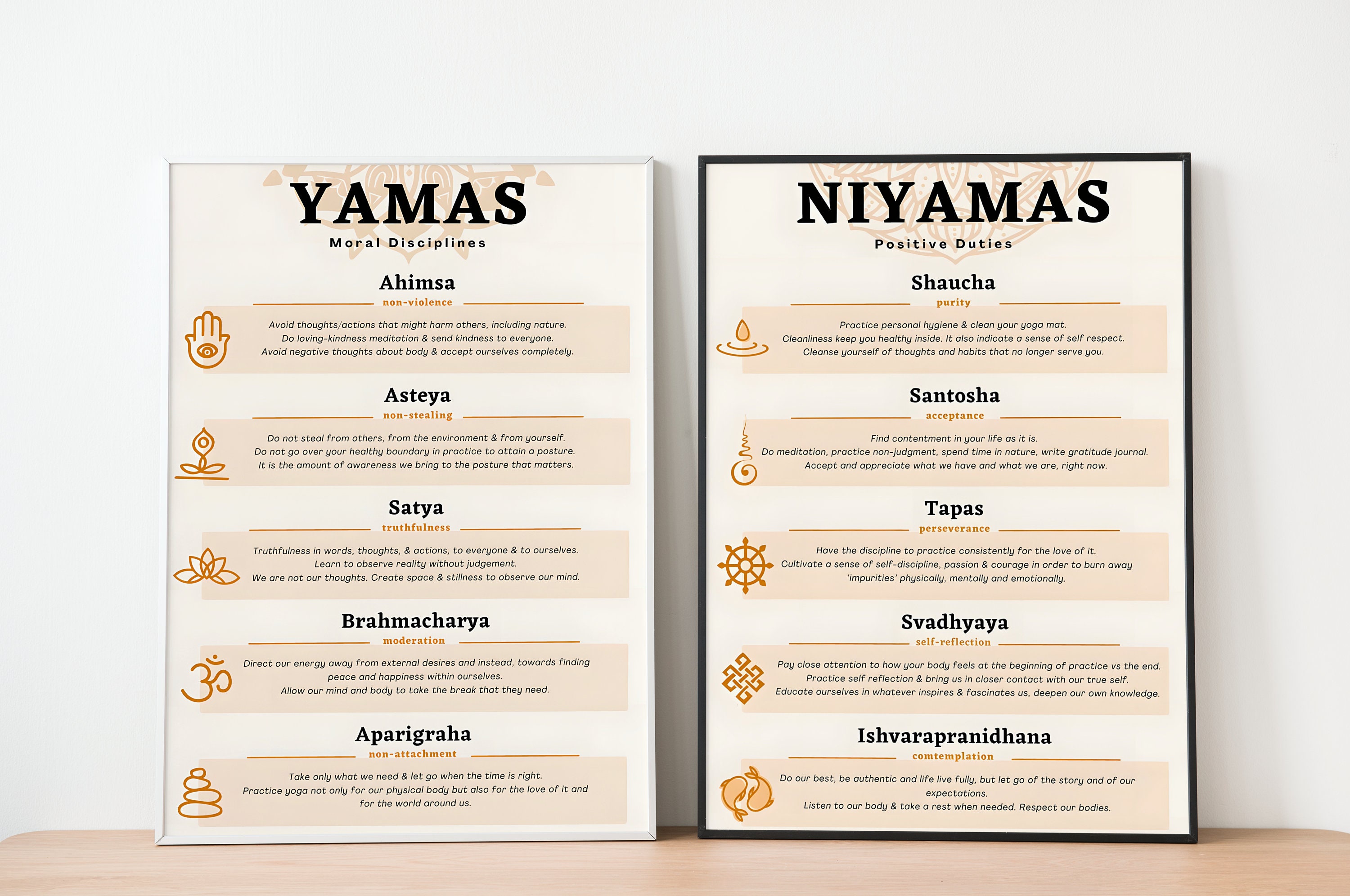 Yoga Poster, Yamas Niyamas, Set of 2, Printable Wall Decor, Asthtanga Yoga, Mindful Art, Yoga ...