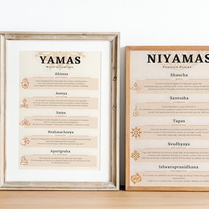 Yoga poster, Yamas Niyamas, Set of 2, Printable wall decor, Asthtanga Yoga, Mindful art, Yoga Studio, Spiritual room decor, Hindu Wall Art