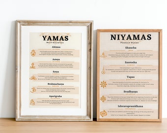 Yoga poster, Yamas Niyamas, Set van 2, Afdrukbare wand decor, Asthtanga Yoga, Mindful kunst, Yoga Studio, Spirituele kamer decor, Hindoe Wall Art