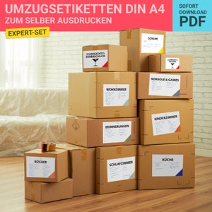 Sofort DOWNLOAD | Umzugsaufkleber digital deutsch | Din A4 zum selber Ausdrucken EXPERT-SET