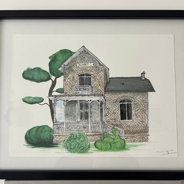 Aquarelle personnalisée maison, villa, bâtiment, architecture format A3