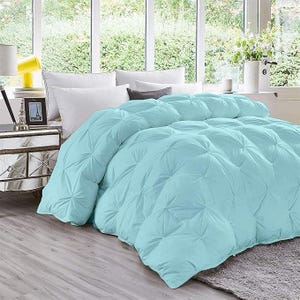 500 GSM Goose Down 5 Pieces Quilled Pinch Pleated Comforter Set (Comforter + 4 Pillow Cases) 1000 Series Egyptian Cotton Duvet Insert
