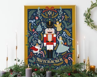 Nussknacker-Druck, Weihnachtswanddruck, Nussknacker-Golddruck, druckbare Wandkunst, herunterladbarer Druck, Digitaldruck, Wandkunst