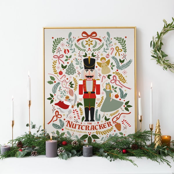 Nutcracker Print, Christmas Wall Print, Nutcracker White Print, Printable Wall Art, Downloadable Print, Digital Print, Wall Art