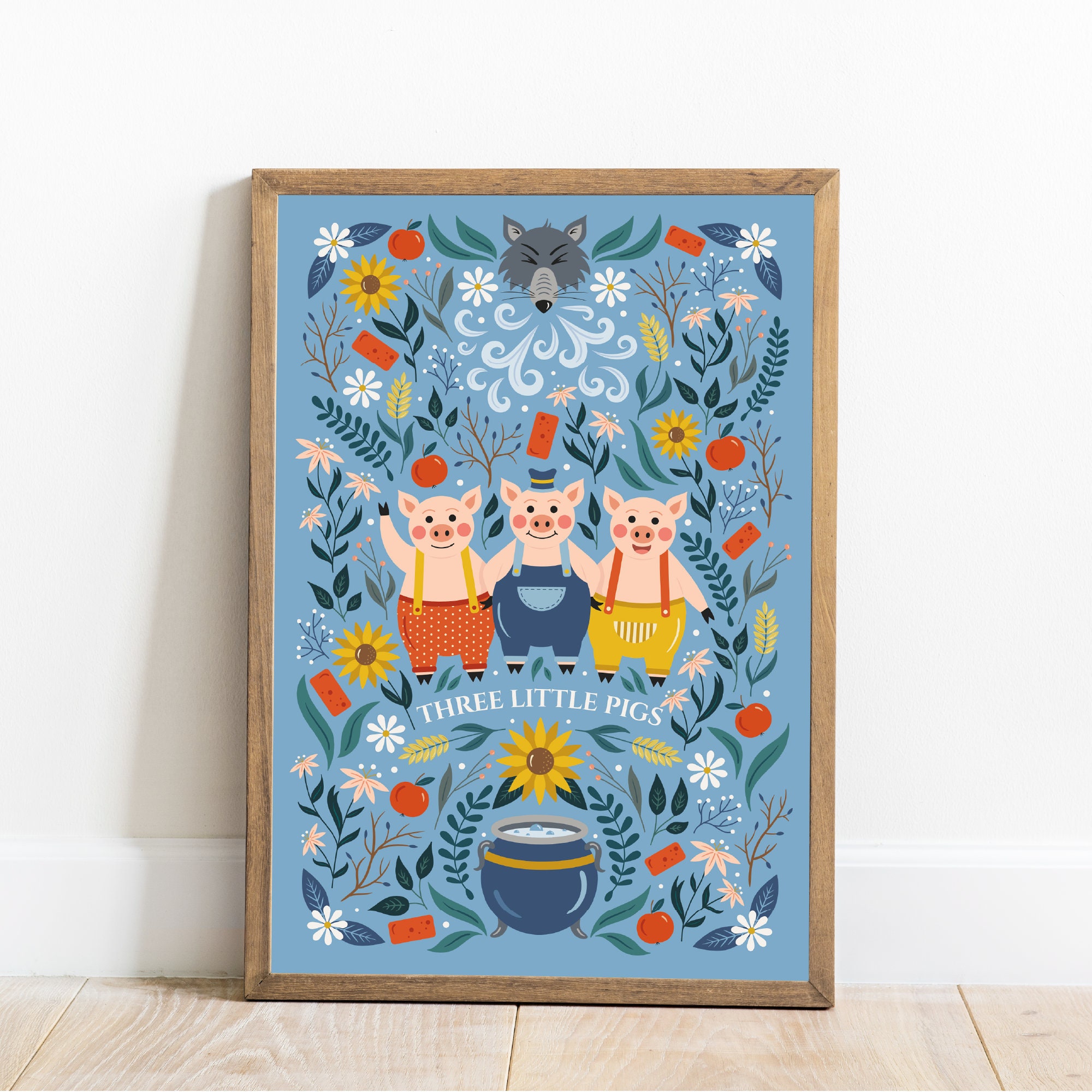 three-little-pigs-print-illustration-wall-art-fairytale-art-print