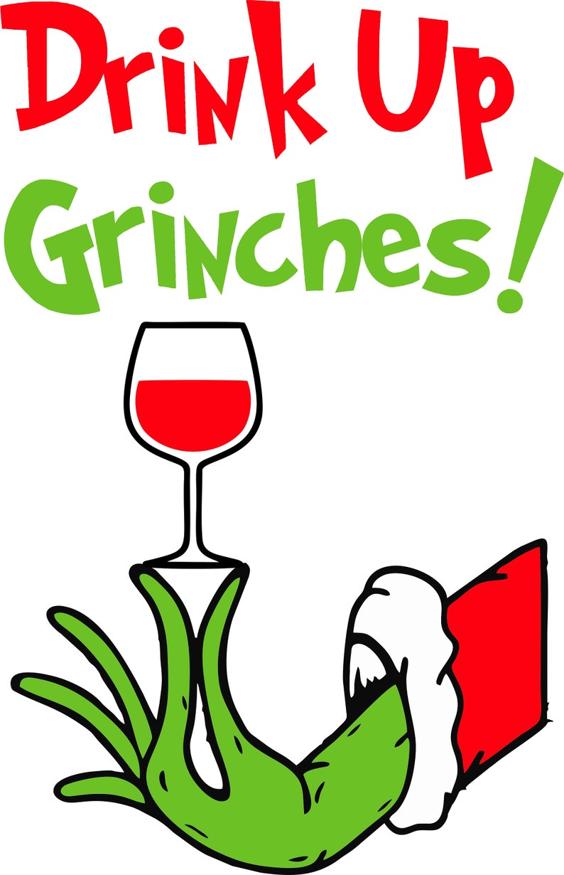 Set Of 10 'Drink Up Grinches' Christmas Wine Glass Decals - Red Holiday Window Stickers 3 thumbnail image