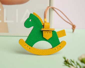 Cute Keychain Gift for Mom, Handmade Horse Charm, Green Leather Bag Charm, Leather Handbag & Purse Charm, Leather Charm for Mother day Gift