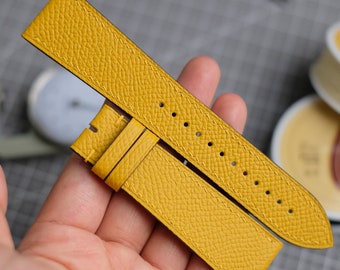 Yellow Leather Watch Strap, Genuine Epsom Leather Watch Band 18mm 20mm 22mm 24mm, Custom Bespoke Mens Watch Strap