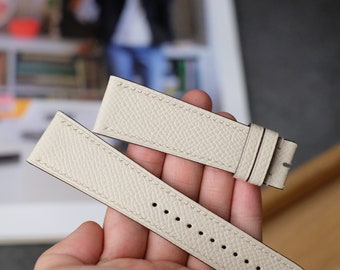 Handcrafted Leather Band, Beige Epsom leather watch band, handcrafted genuine leather watch strap 18mm 20mm 22mm leather strap