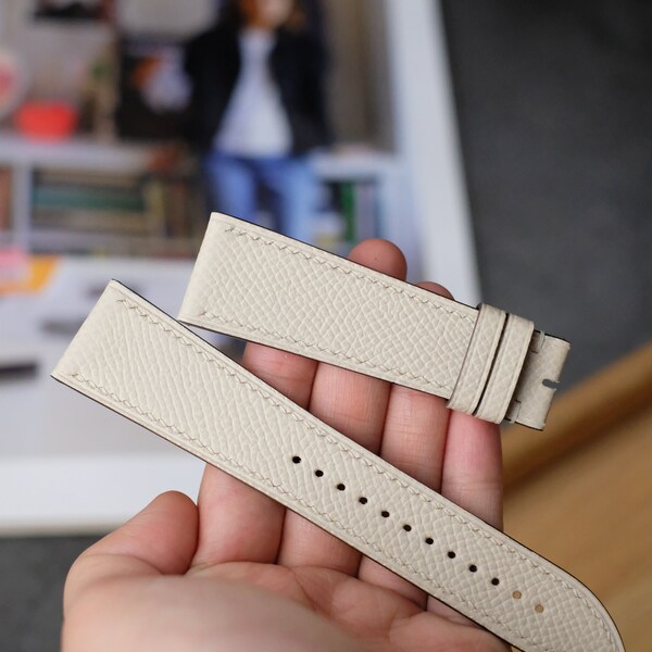 Handcrafted Leather Band, Beige Epsom leather watch band, handcrafted genuine leather watch strap 18mm 20mm 22mm leather strap