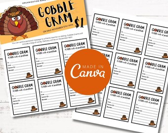 Editable Thanksgiving Candy Grams | Fundraiser for School, Church | Printable Thanksgiving Cards | PTA PTO Fall Fundraiser | Gobble Grams