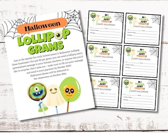 Editable Halloween Candy Gram Flyer | Halloween Lollipop Gram Fundraiser Template | PTA PTO School Fundraiser | Canva Template