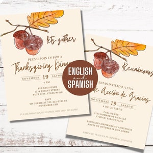 Editable Thanksgiving Dinner Printable Invitation | Friendsgiving Invitation Digital | Spanish Thanksgiving Invite | Let&#39;s Gather PDF