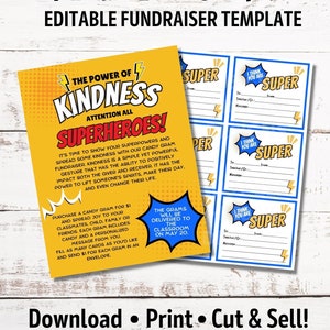 Editable Kindness Candy Gram Fundraiser | Superhero Kindness Flyer Template | PTA PTO School Fundraiser | Superhero Theme Fundraiser
