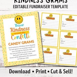 Editable Kindness Grams for Valentines Day, Kindness Day or Kindness Week | Flyer Templates for PTA PTO School or Church Fundraiser