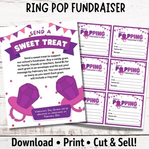 Valentine&#39;s Day Ring Pop Fundraiser Flyer Template | Valentine&#39;s Day Candy Gram | PTA PTO School, Church, Dance, Cheer, Hospital Fundraiser