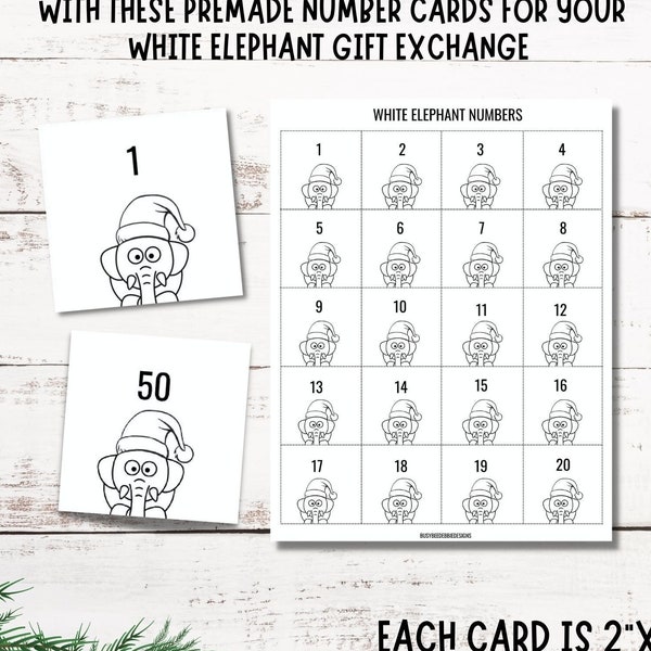 White Elephant Gift Exchange Printable Numbers | White Elephant Gift Christmas Party | Holiday Classroom Games | Work Party Games